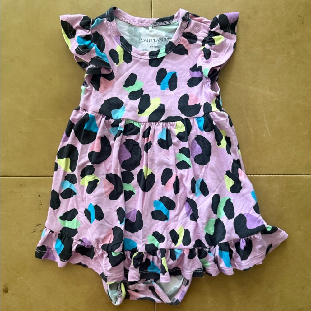 Posh Peanut Pink Dress with Black, Teal & Lime Print